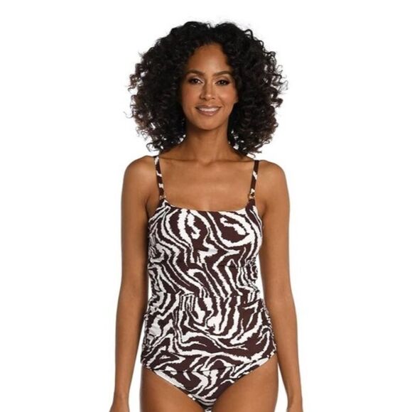 LA BLANCA Women's Fierce Lines Side-Shirred Tankini Top swimming suit top size 4 - Picture 3 of 9